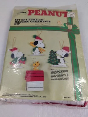 Vintage Peanuts SNOOPY Jeweled Ornaments Kit Felt Appliques - Set of 4 - Image 1 of 4