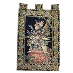 French Country Tapestry Wall Hanging 32x50 Doves Flowers Floral Top Pockets - Picture 1 of 10