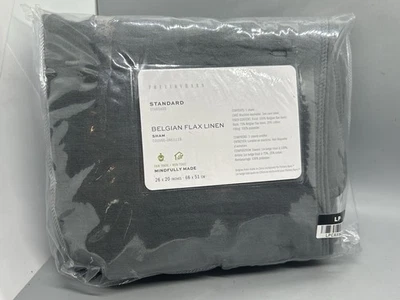 Edredón estándar Pottery Barn lino belga lino farsa, acolchado, gris carbón Foto 1 de 4