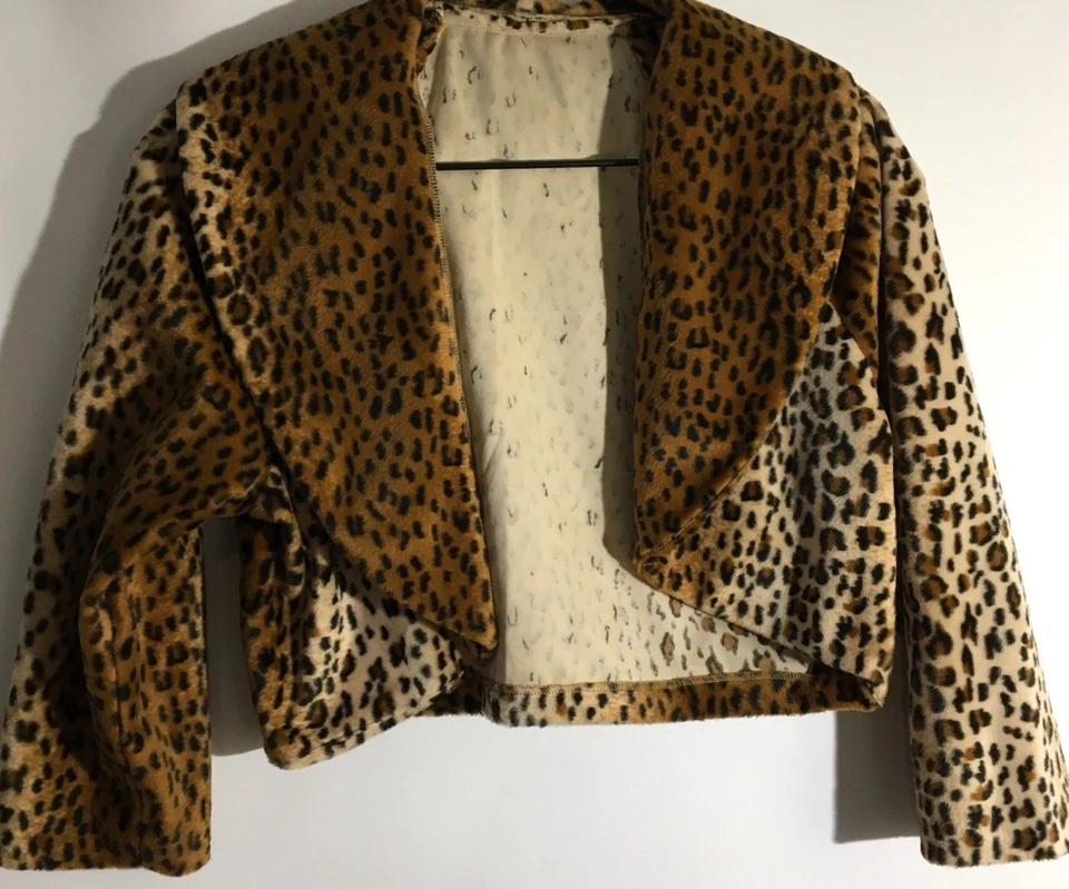 Vintage 1960's Faux Fur Leopard Print Short Cropped Bolero Open Front Small Coat - Image 1 of 4