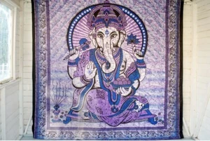 Indian Tapestry Wall Hanging Large Mandala Ganesh Bed Tapestries Purple Boho Uk - Picture 1 of 5