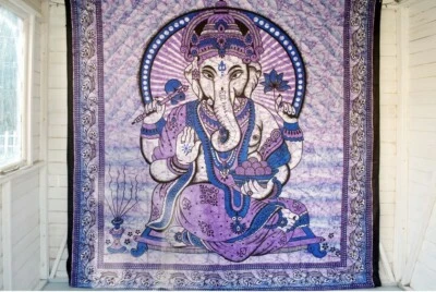 Indian Tapestry Wall Hanging Large Mandala Ganesh Bed Tapestries Purple Boho Uk - Image 1 of 4