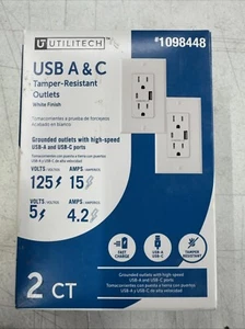 Utilitech R1615D42AC 15 Ampere 125 Volt USB A&C Prese Resistenti alle Manomissioni - Confezione da 2 - Foto 1 di 3