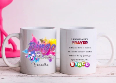 CUSH-N-CRAFT Personalised 'Bingo Queen' Mug Bingo Player's Prayer Gift Idea