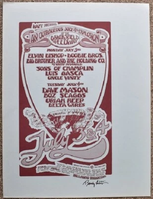 Doobie Brothers Boz Scaggs Uncut Concert Poster Bakersfield 1972 Randy Tuten ... - Image 1 of 2