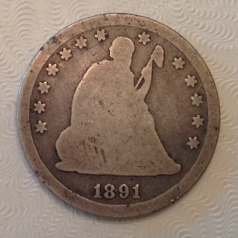~ 1891 Seated  Liberty  Quarter 25 Cents Cover