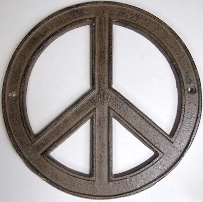 Peace Sign Door Plaque Indoor Outdoor Large Metal 8 in 2 Mounting Screw Holes - Image 1 of 3