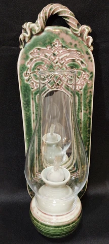 Celtic Oil Glass Lamp OOAK NEW Folk Renaissance ART Ceramic Wall Hang Mirror A+! Cover