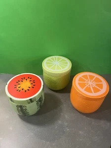 3 piece ceramic canister set of fruit: watermelon, lime, orange, 5” x 5”, NEW - Picture 1 of 14