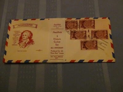 US # 955 Mississippi 3 C Set Of 5 Pent Arts Cachet Unaddressed FDC W/Label  #10  - Image 1 of 4