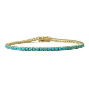 6Ct Round Lab Created Blue Turquoise Tennis Bracelet In 14K Yellow Gold Plated - Picture 1 of 4