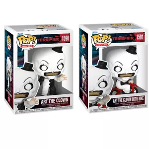 2 SET - Terrifier Art the Clown with Bike 1590 1591 Funko Pop Vinyl Figure NEW - Picture 1 of 3