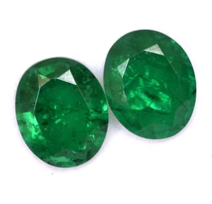7.13 Cts Emerald Color Doublet Oval Cut Pair 11x9 mm Green Loose Gemstones - Picture 1 of 4