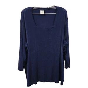 Citiknits 2X Shirt Top Navy Square Neck Travel Stretch 3/4 Sleeve Plus Classic - Picture 1 of 24