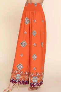 Wide Leg Border Print Woven Pants - Picture 1 of 5