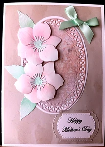 Handmade Greeting Card - "Happy Mother's Day" hand-cut flowers, ribbon bow 5x7" - Picture 1 of 1
