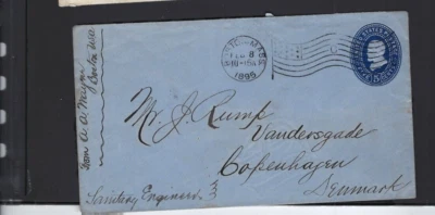 USA-1895-ENTIRE-5 C BLUE-TO DENMARK-BOSTON STRIKE-F-VF-#56 - Image 1 of 2