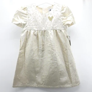 Disney Minnie Mouse Holiday Dress Girls 9-10 Ivory & Gold Glitter Satin Pleated - Picture 1 of 15