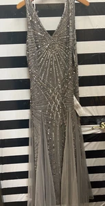 Women NWT "JKARA" silver sequins, gray evening gown. Size 14 Reg $369 - Picture 1 of 2