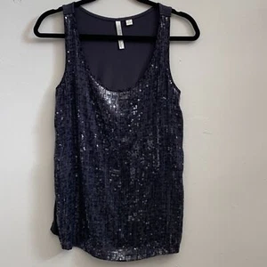 New York & Company Sleeveless Scoop Neck Sequins Charcoal Women's Top Size XS - Picture 1 of 8