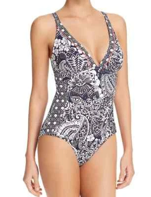 Maiô feminino Tommy Bahama azul marinho paisley gola V peça única tamanho 10 - Imagem 1 de 2