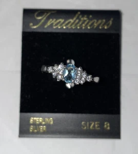 Traditions Oval Cut Birthstone .925 Sterling Silver Ring March Aquamarine Size 8 - Picture 1 of 6