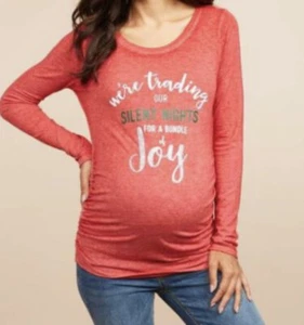 CAMISA ACANALADA NUEVA CON ETIQUETAS MATERNIDAD MATERNIDAD NAVIDAD BEBÉ ANUNCIO NOCHE SILENCIOSA M - Imagen 1 de 8