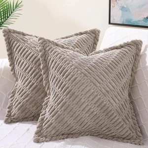 Decorative Khaki Throw Pillow Covers 18x18 Set of 2 with Splicing, Boho Soft ... - Picture 1 of 9