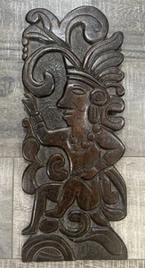 Honduras Hand Carved Plaque Mayan  Face Wall Hanging Wood  Art 14”x6” - Picture 1 of 2