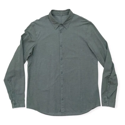 Lululemon Commission Shirt Mens Large Gray Green Chambray Oxford Commuter - Изображение 1 из 4