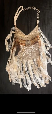 Cartera Bandolera Mujer Encaje Flecos Cuero Visón Piel Conejo Hecha a Mano ÚNICA EN SU CLASE Foto 1 de 4