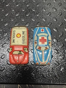 Lot Of 2 Vintage Japanese Tin Cars Gas Truck and Ambulance Vintage - Picture 1 of 11