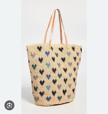 Mar Y Sol Amelie Tote Crocheted Raffia Liner Bag Multicolor Hearts Straw - Image 1 of 4