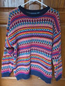 Vintage Best American Clothing Co. Zopfmuster Pullover bunt Gr. L 90er Ramie Baumwolle - Bild 1 von 3