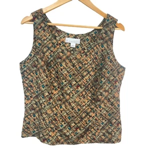 Dressbarn Top senza maniche donna Y2K retrò oliva geometrico astratto taglia 12 - Foto 1 di 6