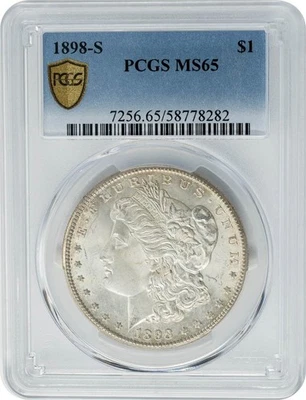 Серебряный Моргановский доллар 1898-S $MS65 PCGS Secure 950790-19 - Изображение 1 из 4