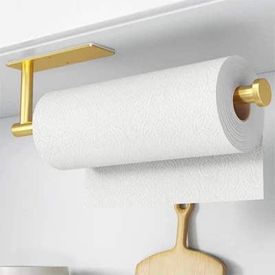 Paper Towel Holder - Self-Adhesive or Drilling, Gold, Wall Mounted, SUS304 Stain - Image 1 of 4