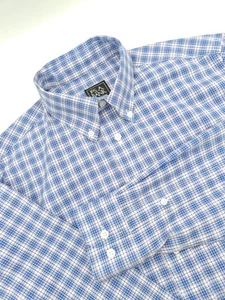 🇺🇲 Jos A Bank Traveler Slim Fit Button Down M15.5x35 Blue Purple Check - Picture 1 of 7