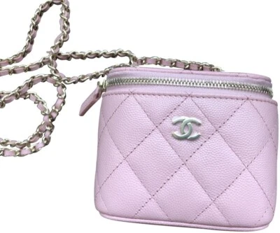 全新带盒香奈儿梳妆盒带链条鱼子酱绗缝皮革斜挎包 — 第 1/4 张图片