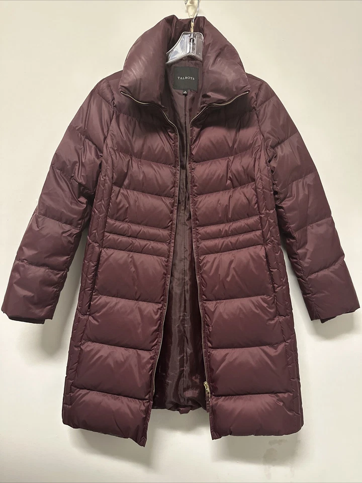 Talbots Down Puffer Jacket Coat Women Size M Burgundy Pockets - Image 1 of 4