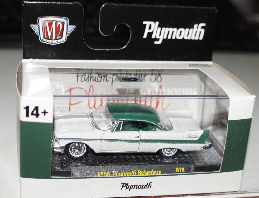 M2 1/64 1958 Plymouth Belvedere '58  White Diecast Model Toy Car Limited Edition - Image 1 of 1