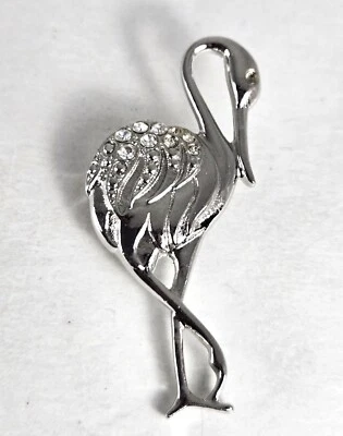 Prendedor/broche vintage tono plata aves acuáticas flamenco patas largas estrás Foto 1 de 4