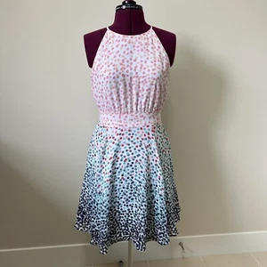 MAISON JULES NEW Women's Pink Blue Party Dots Halter Fit & Flare Dress - Picture 1 of 10
