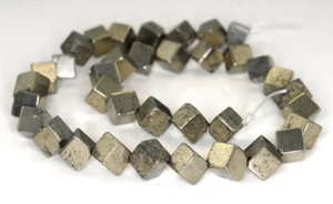 12MM PYRITE GEMSTONE CUBE LOOSE BEADS 7.5inch - Picture 1 of 4