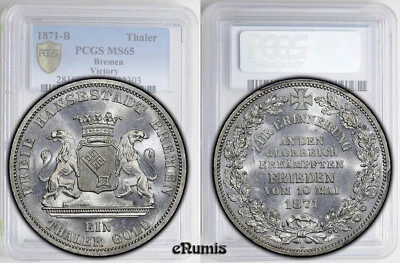 Germany, Bremen, Taler 1871, Victory over France, PCGS MS 65 - Image 1 of 4