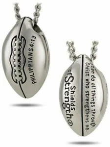 Men's Stainless Steel Football Pendant Necklace-Phil 4:13 Shields of Strength - Picture 1 of 7