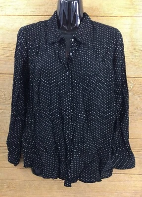 White Stag Women's Button Up Shirt Top Size Small 4-6 Black White Polka Dot Foto 1 de 4
