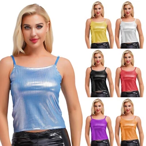Damen Wetlook Top Lack Leder Slim Fit Unterhemd Sexy Dessous Glänzende Shirts - Picture 1 of 70