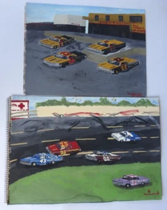 Vintage Aquarell Gemälde Smokey's Garage/Feuerball/Nascar Rennen signiert 1964 - Bild 1 von 8