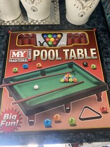 Kids Mini Plastic Table Top Pool Play Snooker Game Set Felt Surface Cues Balls